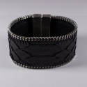 Manchette en cuir de python noir chaîne plate - Aech Cheli