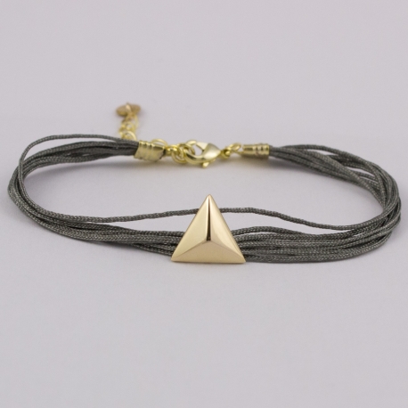 Bracelet lien gris clair motif triangle plaqué or