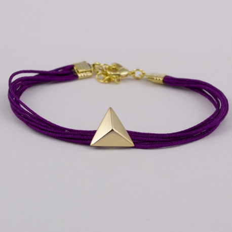Bracelet lacet aubergine motif triangle plaqué or