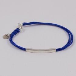 Bracelet tube argent et cordons bleu dur