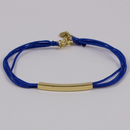 Bracelet tube plaqué or et cordons bleu dur