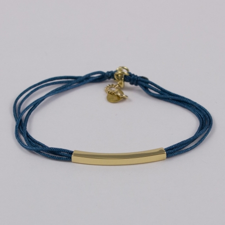 Bracelet liens bleu canard et baguette plaqué or