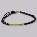 Bracelet cordon noir motif rectangle plaqué or