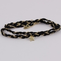 Bracelet tressé fils de soie noir et chaîne plaqué or