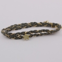 Bracelet tresse fils de soie gris clair et chaîne plaqué or