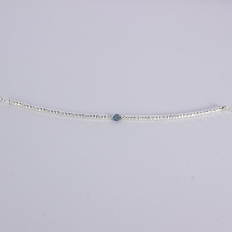 Bracelet tube argent et diamant bleu