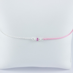 Bracelet Joséphine corde rose pâle chaine argent perles Akoya Keshi et saphir rose Pink Star by LFDM