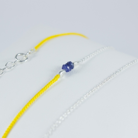 Bracelet wrap chaine argent lien jaune et saphirs bleu Dark Blue Star by LFDM Jewellery