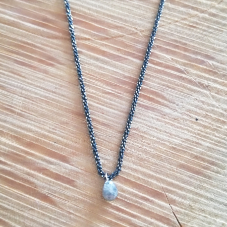 Collier goutte de diamant gris chaine scintillante rhodiée noire by LFDM Jewels